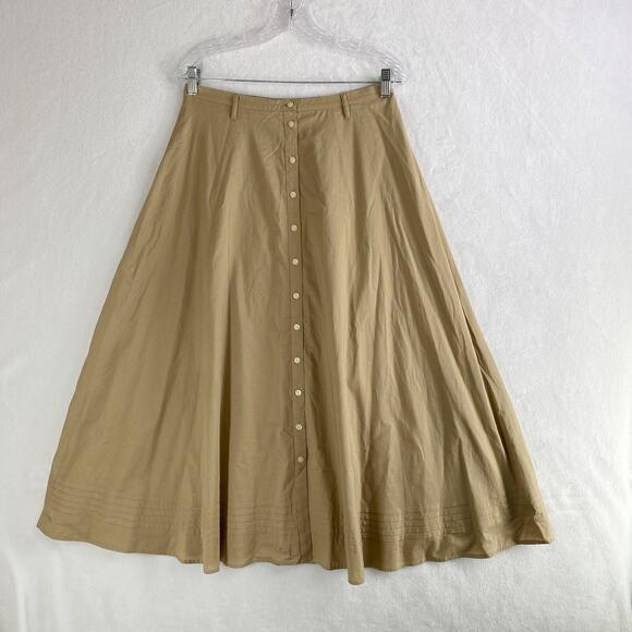 Lauren Ralph Lauren Button Front Pintuck Hem A-Line Flare Skirt Size 10P Tan - Picture 1 of 9